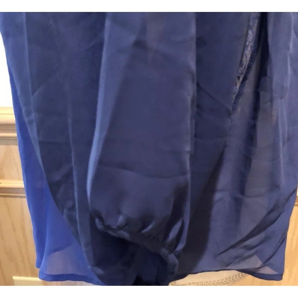 LC Lauren ~ Blue Sheer Lace Batwing Dolman Sleeve Button Front Blouse ~Size Sm. - Picture 6 of 9